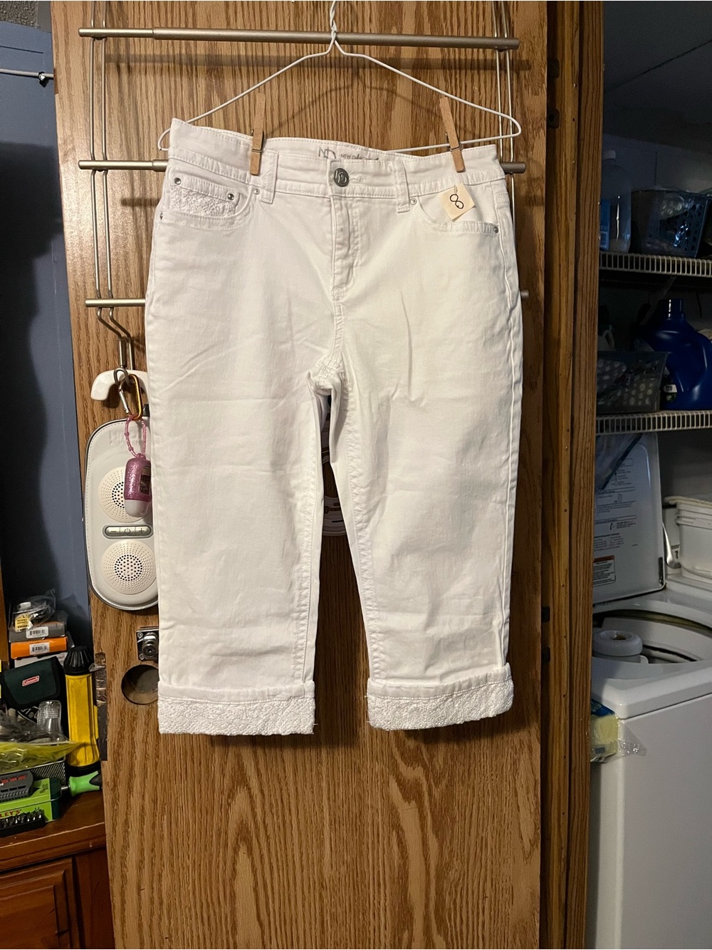 new directions White Cropped Girls' Jeans with Rolled Lace Cuff